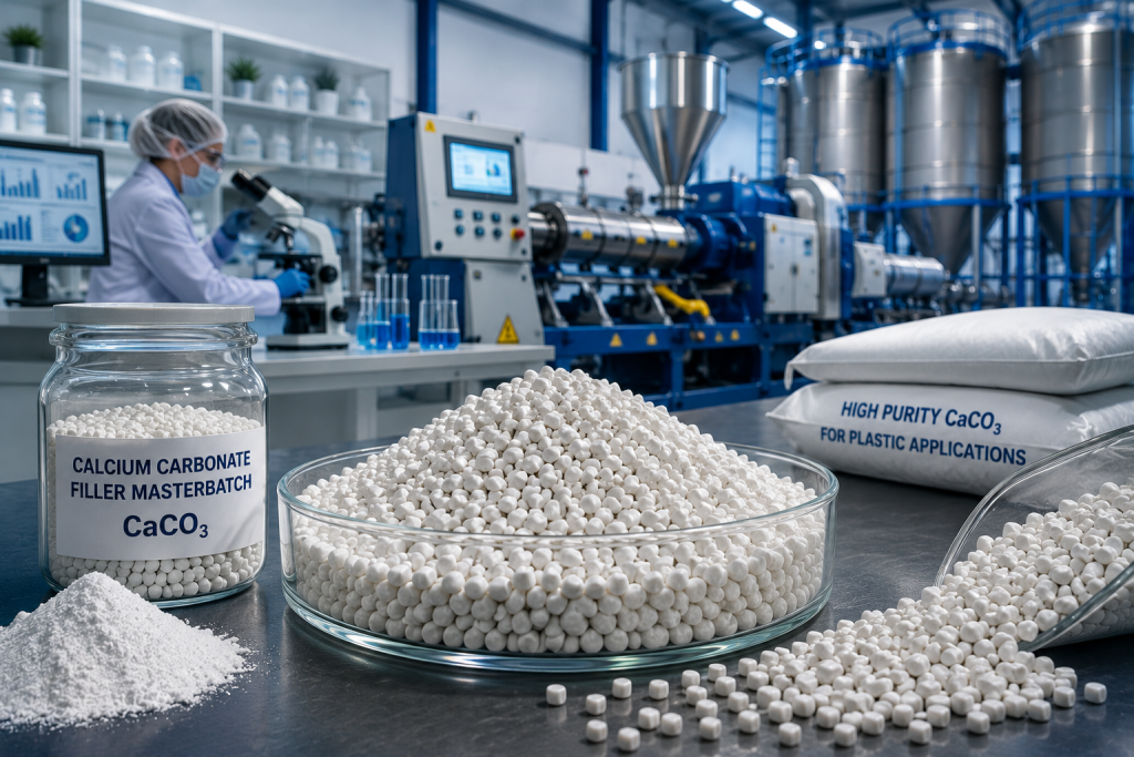 Filler Masterbatch: Benefits, Uses & Cost Savings 7 Calcium carbonate filler masterbatch pellets used in plastic manufacturing